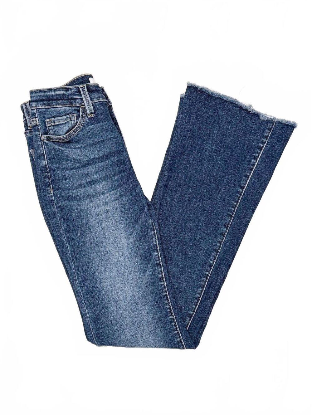 Vervet Denim Blue Medium Wash High Rise Raw Fray Hem Flare Jeans Size 24